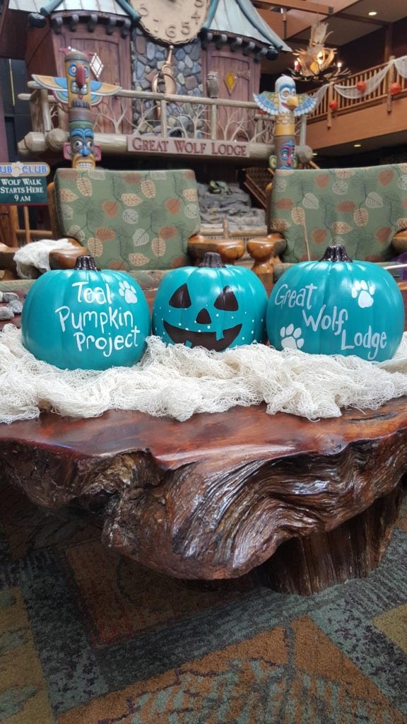 Teal Pumpkin Project display for kids with food allergies at Great Wolf Resorts