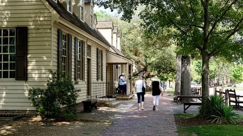 A view of the historic Duke of Gloucester Street located in Williamsburg, VA
