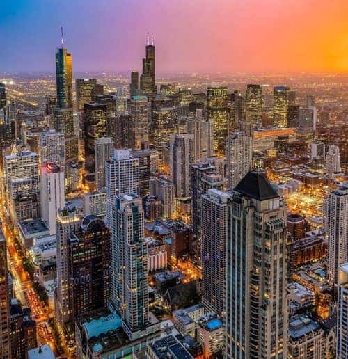 An aerial view of the Chicago skyline 
