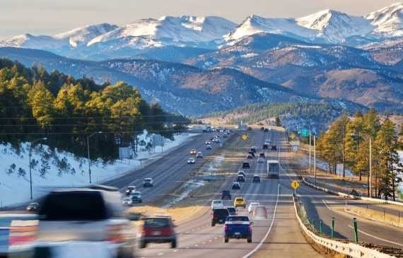Driving to the Ricky Mountains from Denver, Colorado