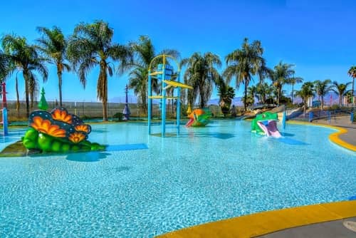 A view of an empty pool at the Splash Kingdom water park