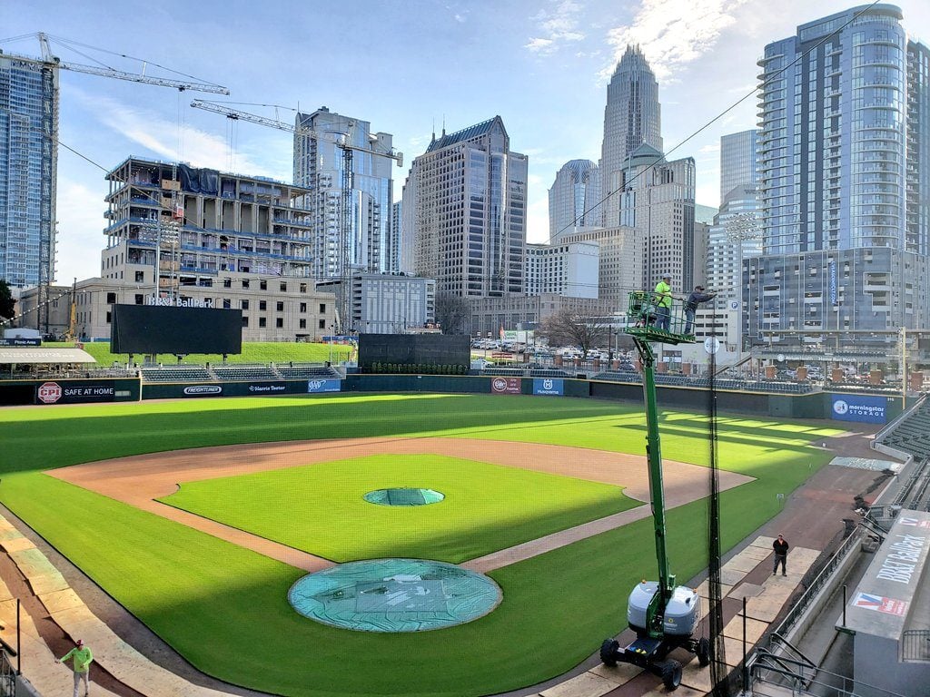 View of the BB&T Ballpark and Charlotte city skyline