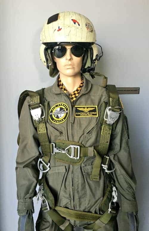 Dummb in airforce uniform at the Flightdeck Simulation Center in Anaheim