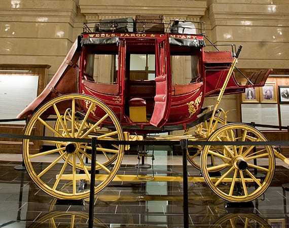 An old wagon at the Wells Fargo Museum in Charlotte, North Carolina