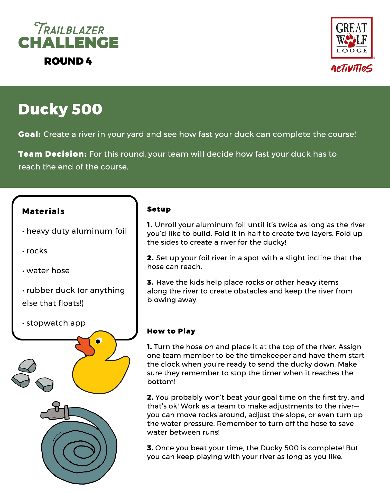 Ducky 500 activity sheet