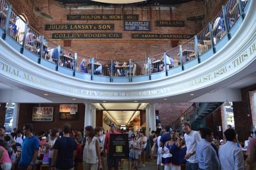 People shopping in Faneuil Hall in Boston