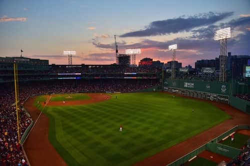 Night view of Fenway Park in Boston