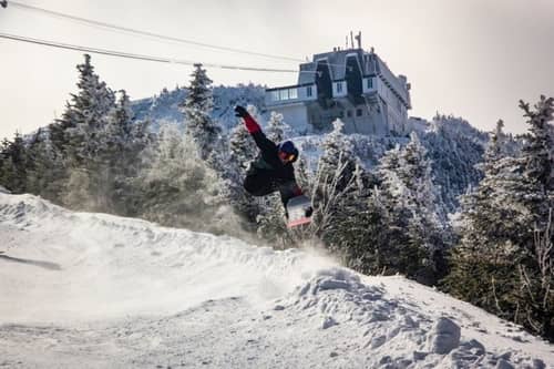 A snowboarder on Jay Peak Mountain