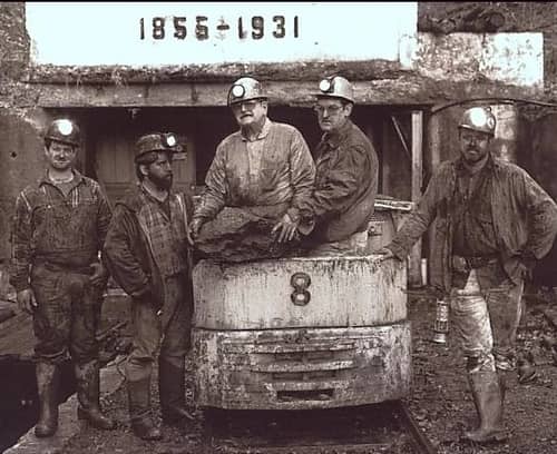 Vintage photograph of coal miners hanging at the No. 9 Coal Mine Museum