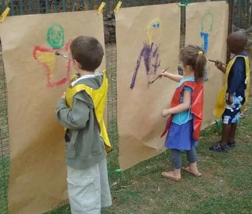 Outdoor painting station for kids