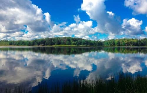 Sky reflecting on the water at Promised Land State Park