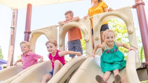 Kids playing on the slides at Carowinds near Concord, NC