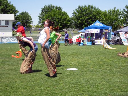 camping party sleeping bag race