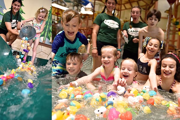 family playing rubber ducky race