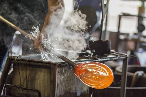 blown glass being created at the central glass works centralia