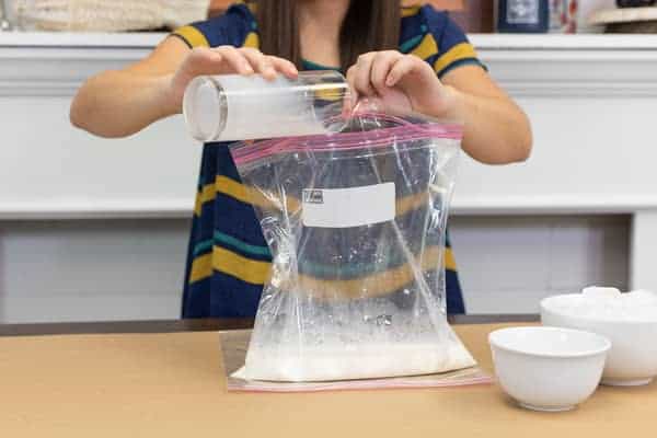 combine homemade ice cream ingredients into plastic bag