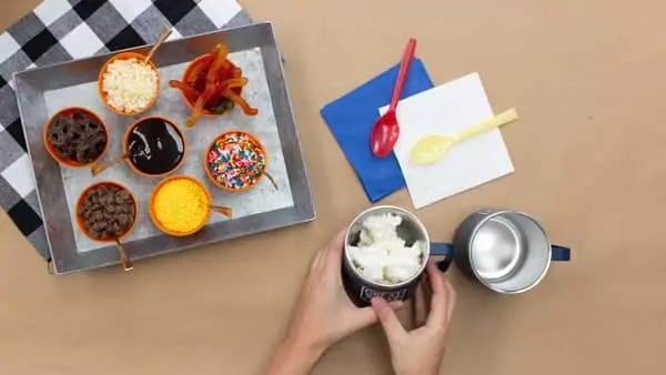 diy ice cream in bowl with toppings to the side