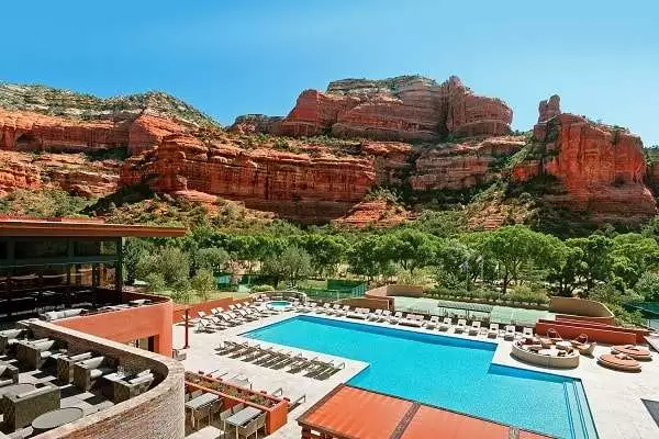 Awesome pool with the view of red rocks of Boynton Canyon