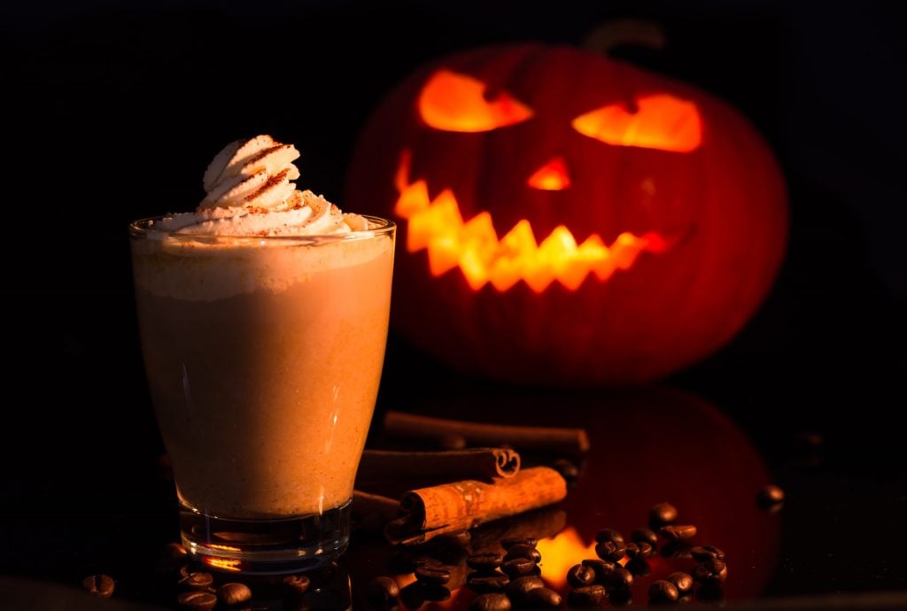 pumpkin spice latte and jack-o-lantern