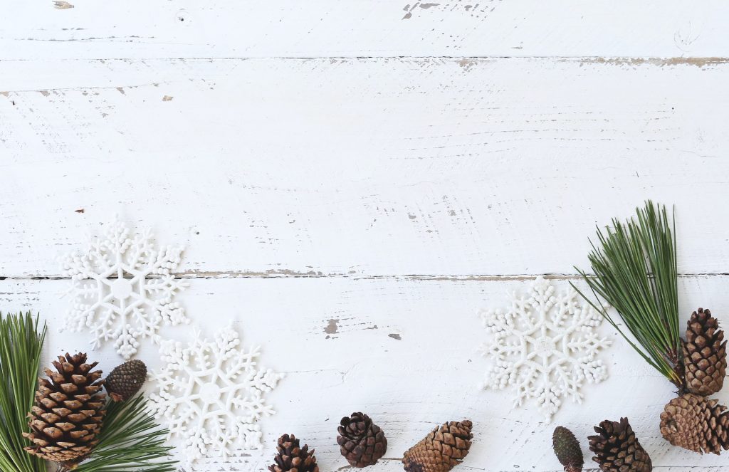 Snowflakes and pine cones
