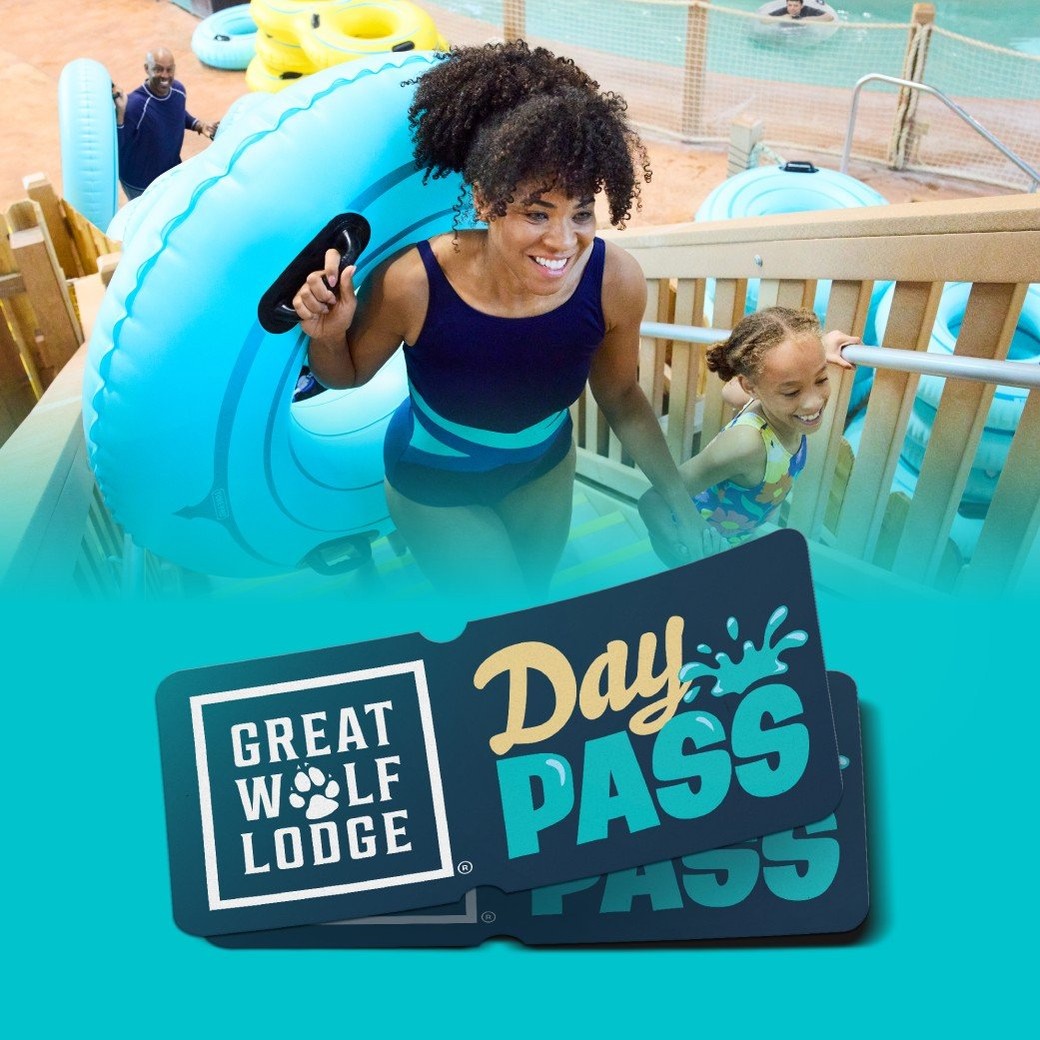 mother and daughter climbing up stairs of a waterpark attraction