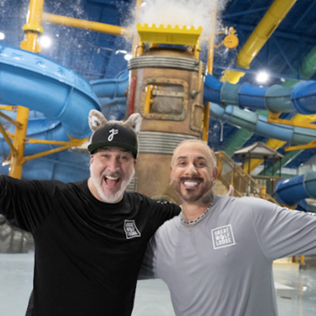 Joey Fatone and AJ Mclean at Great Wolf Lodge indoor water park