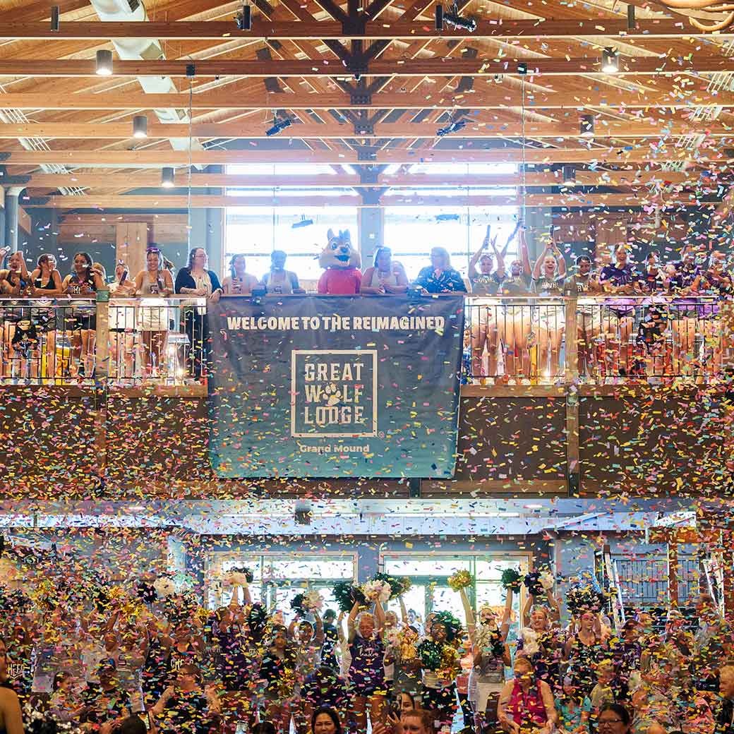 Grand lobby crlebration at Great Wolf Lodge Grand Mound