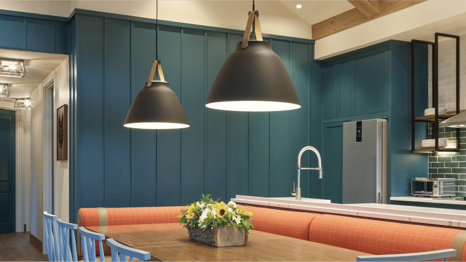 View of Kitchen and living area of the woodland villa