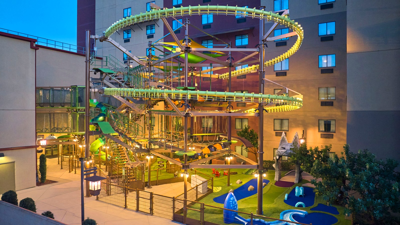 Illuminated ropes course track