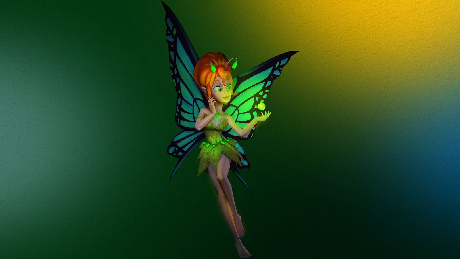 An illustration of Serena the Queen Pixie against a green background