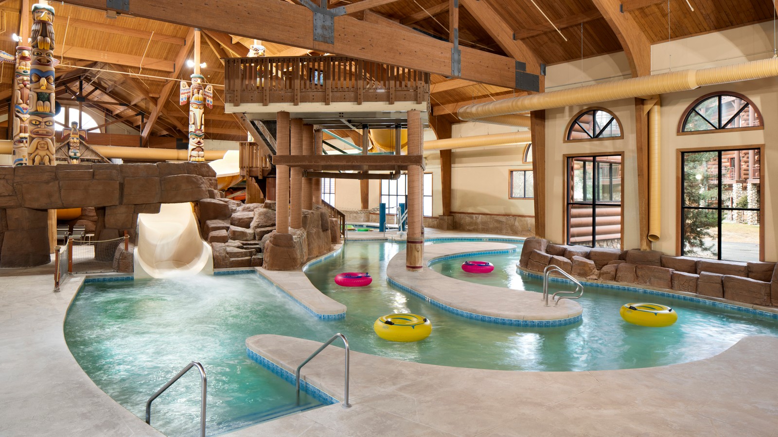 view of the Great Wolf Lodge indoor water park in Wisconsin Dells