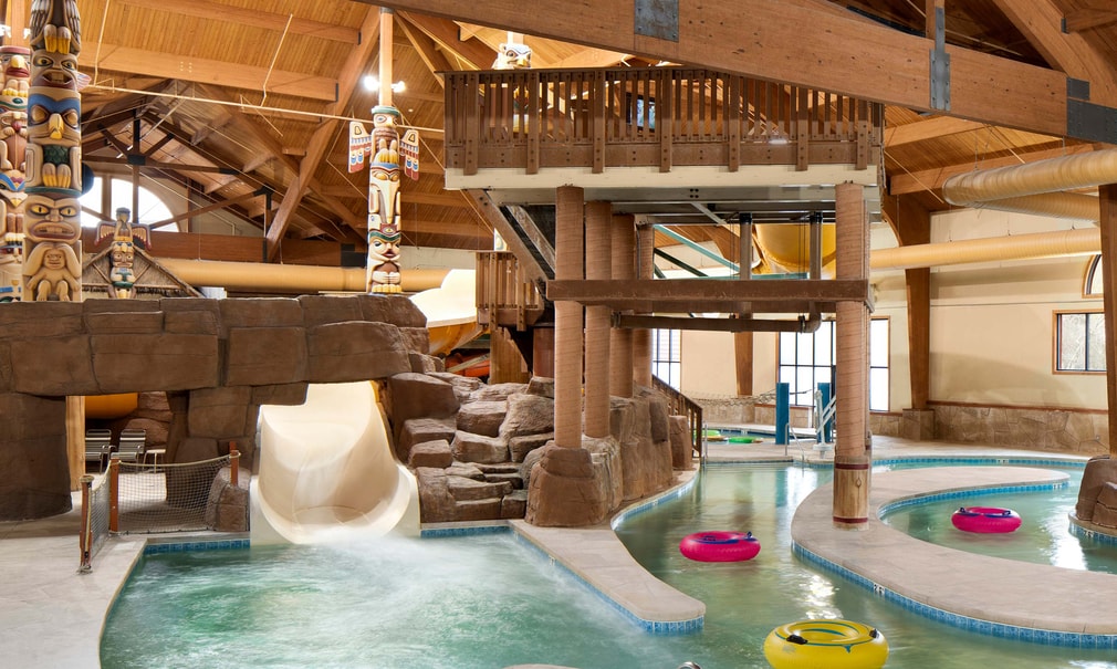 Body slide surrounded by rock decor