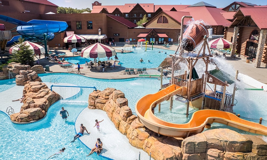 aerial shot of the Dells outdoor pool