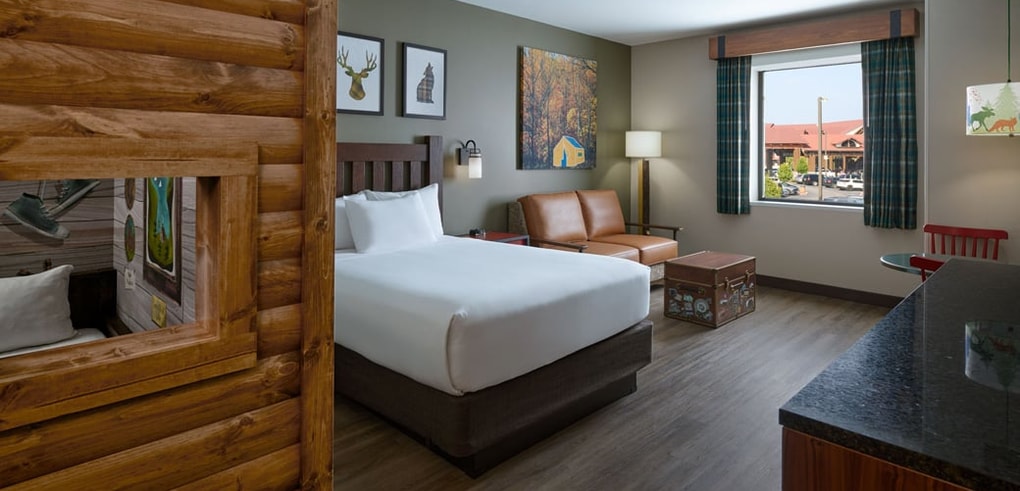 Cabin themed room with bunk beds