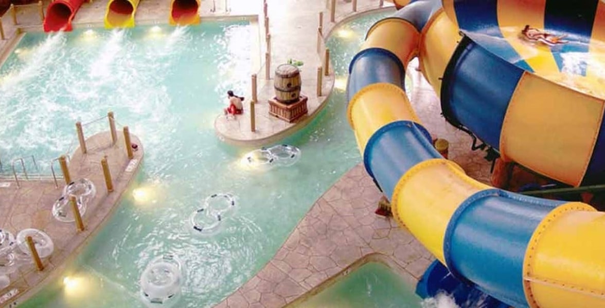 Top view of the Canada Vortex extreme ride at Great Wolf Lodge indoor water park and resort.