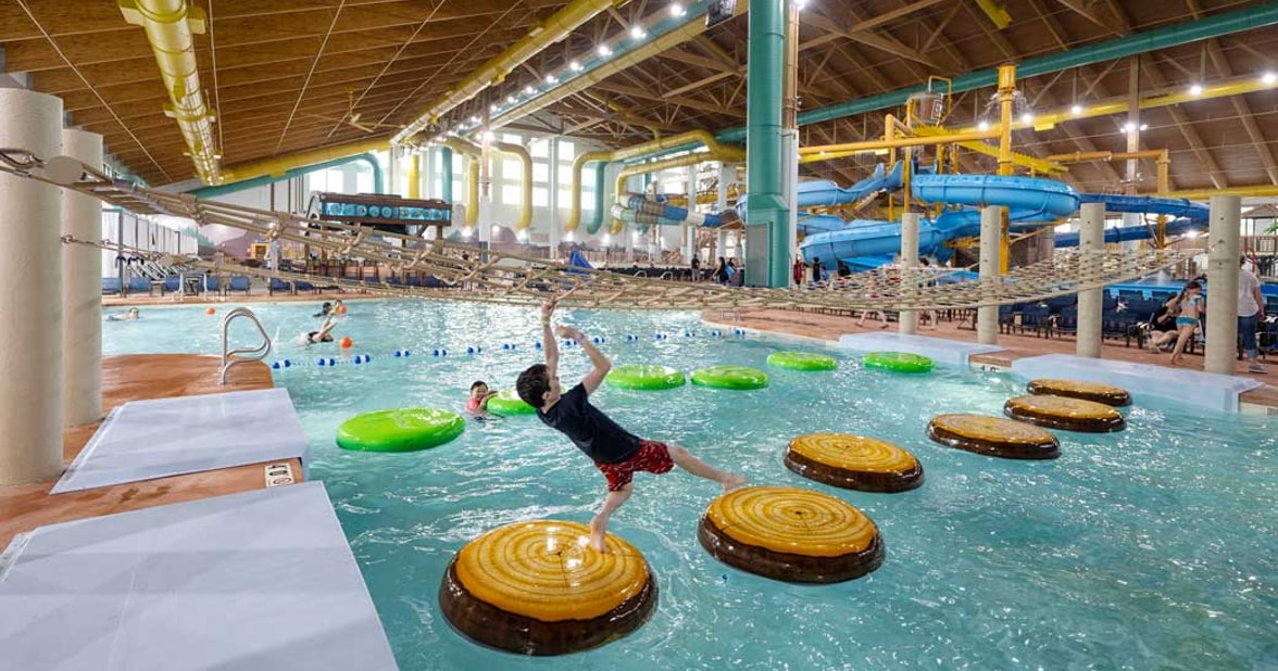 water crossing attraction at waterpark resort in Connecticut