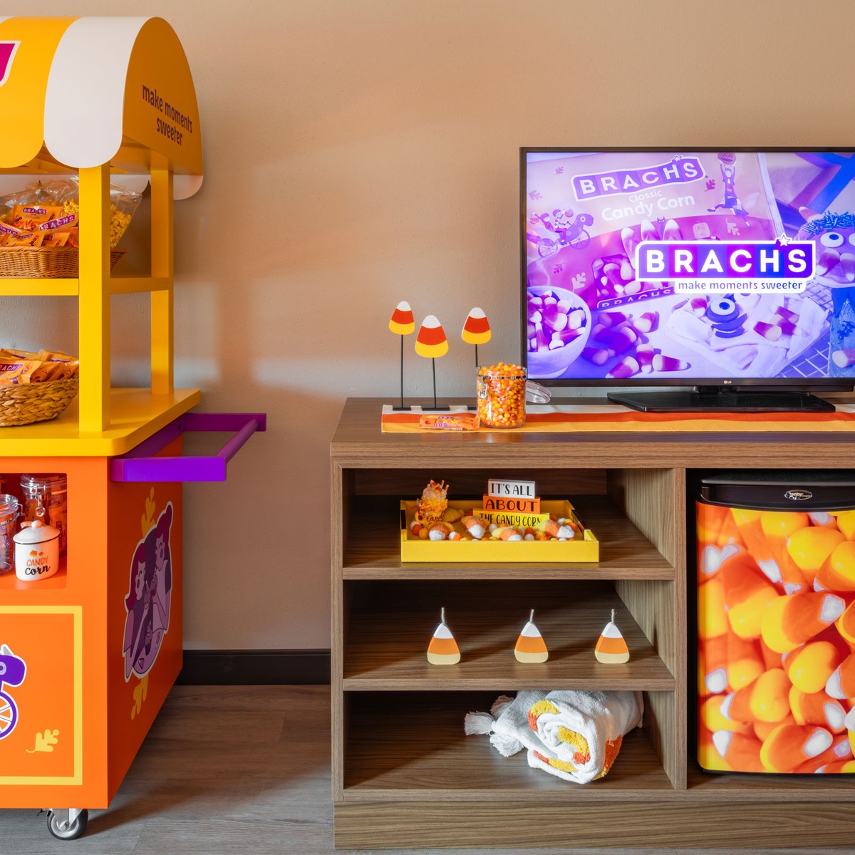 candy cart in candy corn suite