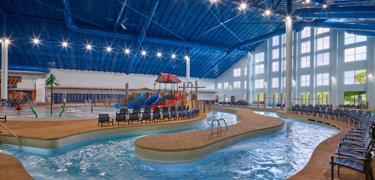 Family riding tubes enjoying the lazy river attraction