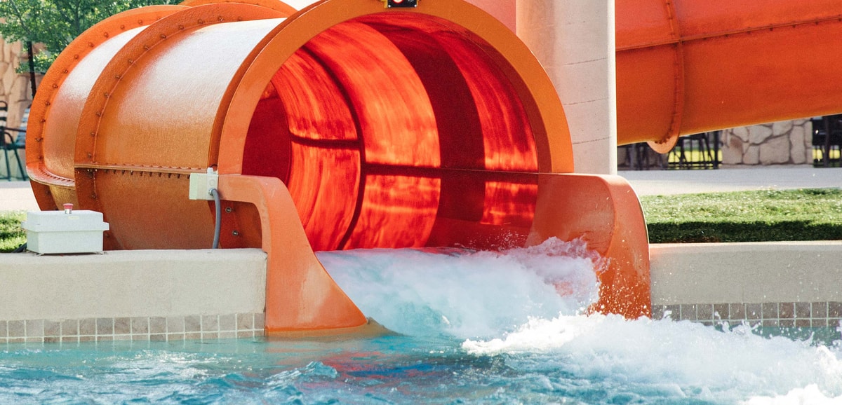 View of an outdoor orange water slide