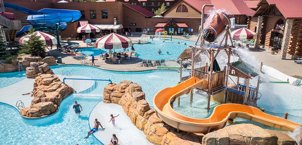 aerial shot of the Dells outdoor pool