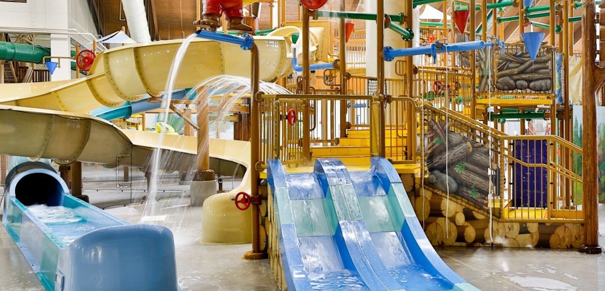 colorful slides in a vibrant indoor waterpark