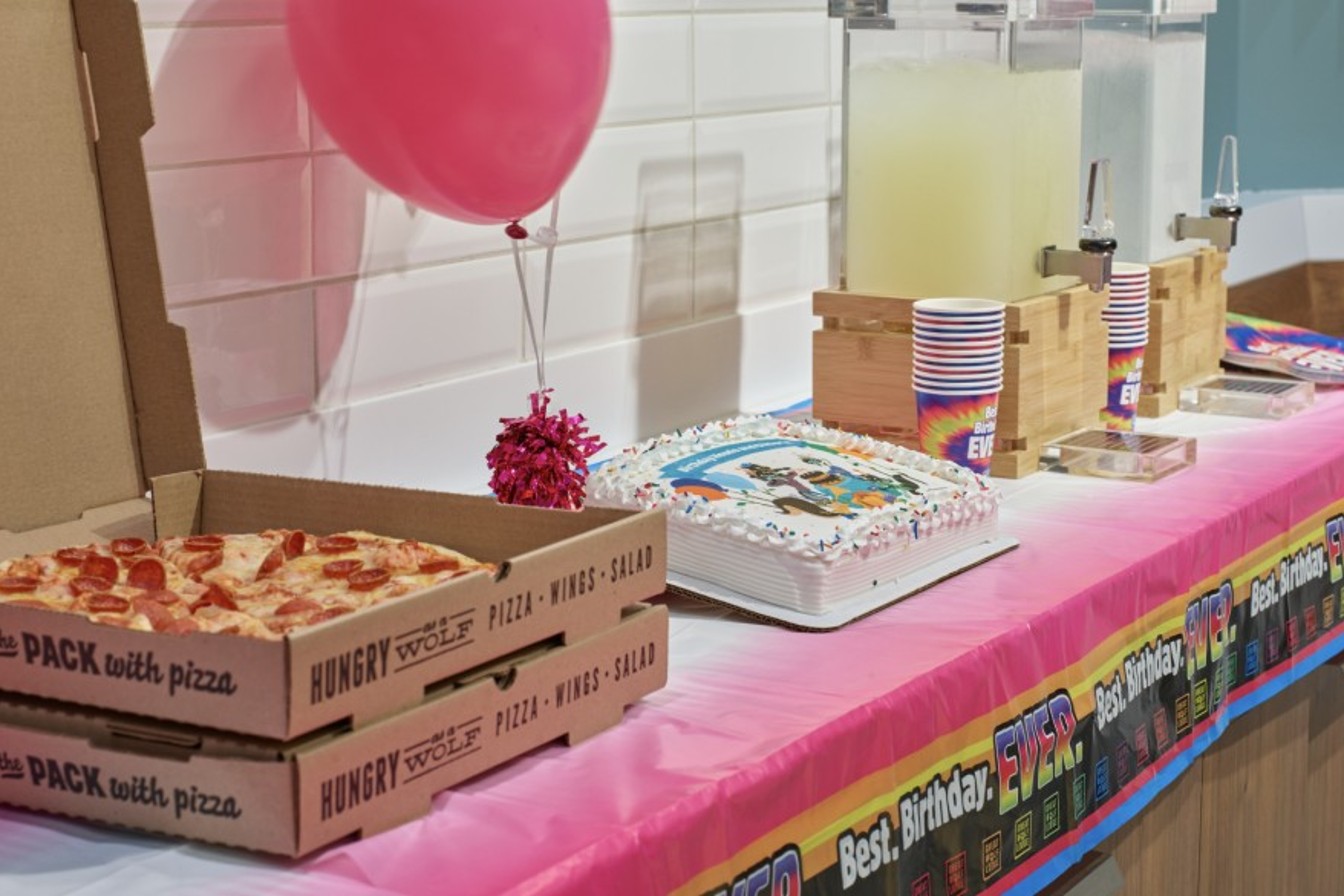 Balloons, cake , pizza and more
