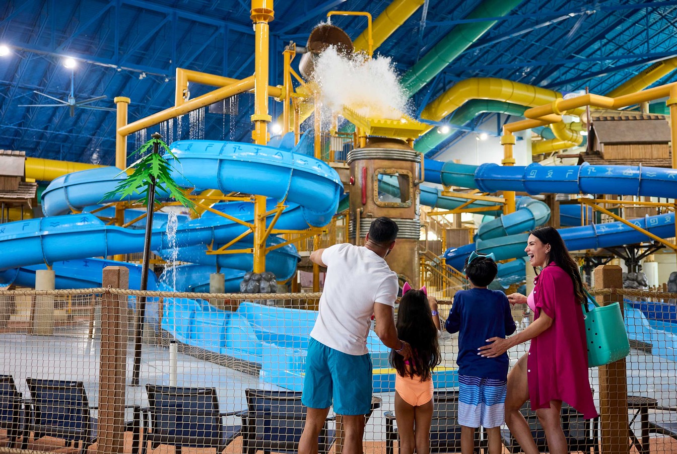 Family enjoying water rides at the Great Wolf Lodge