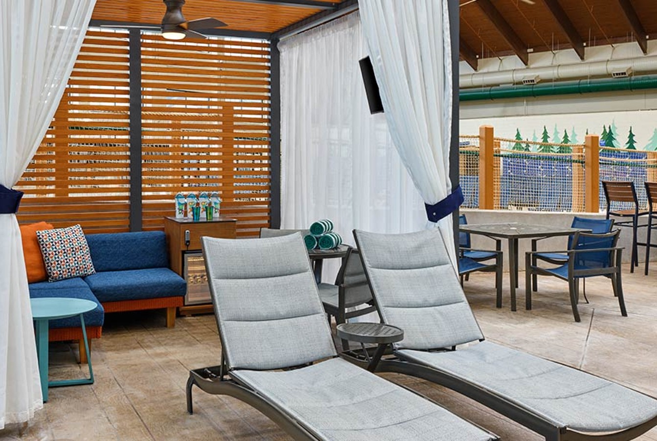 The indoor cabanas at Great Wolf Lodge indoor water park and resort.