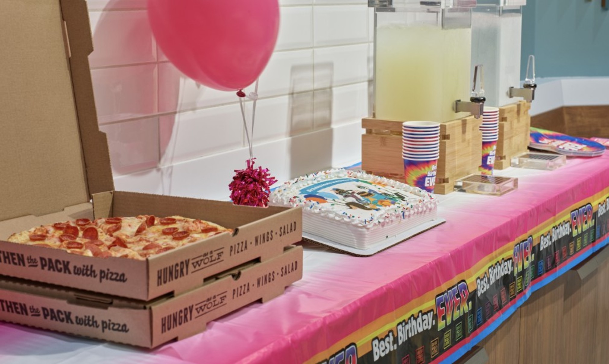 Balloons, cake , pizza and more