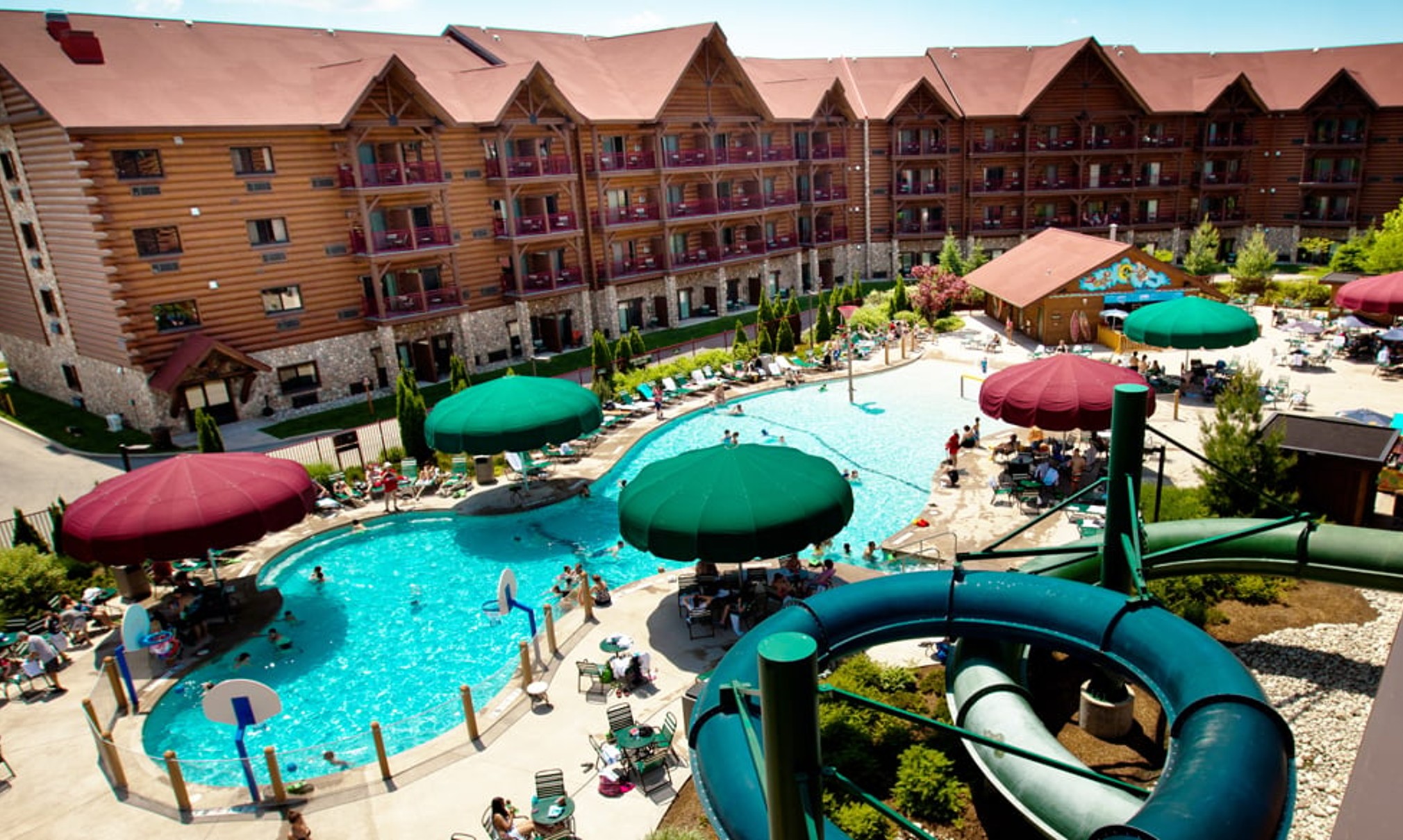 Overview of Loon Lagoon outdoor pool area 