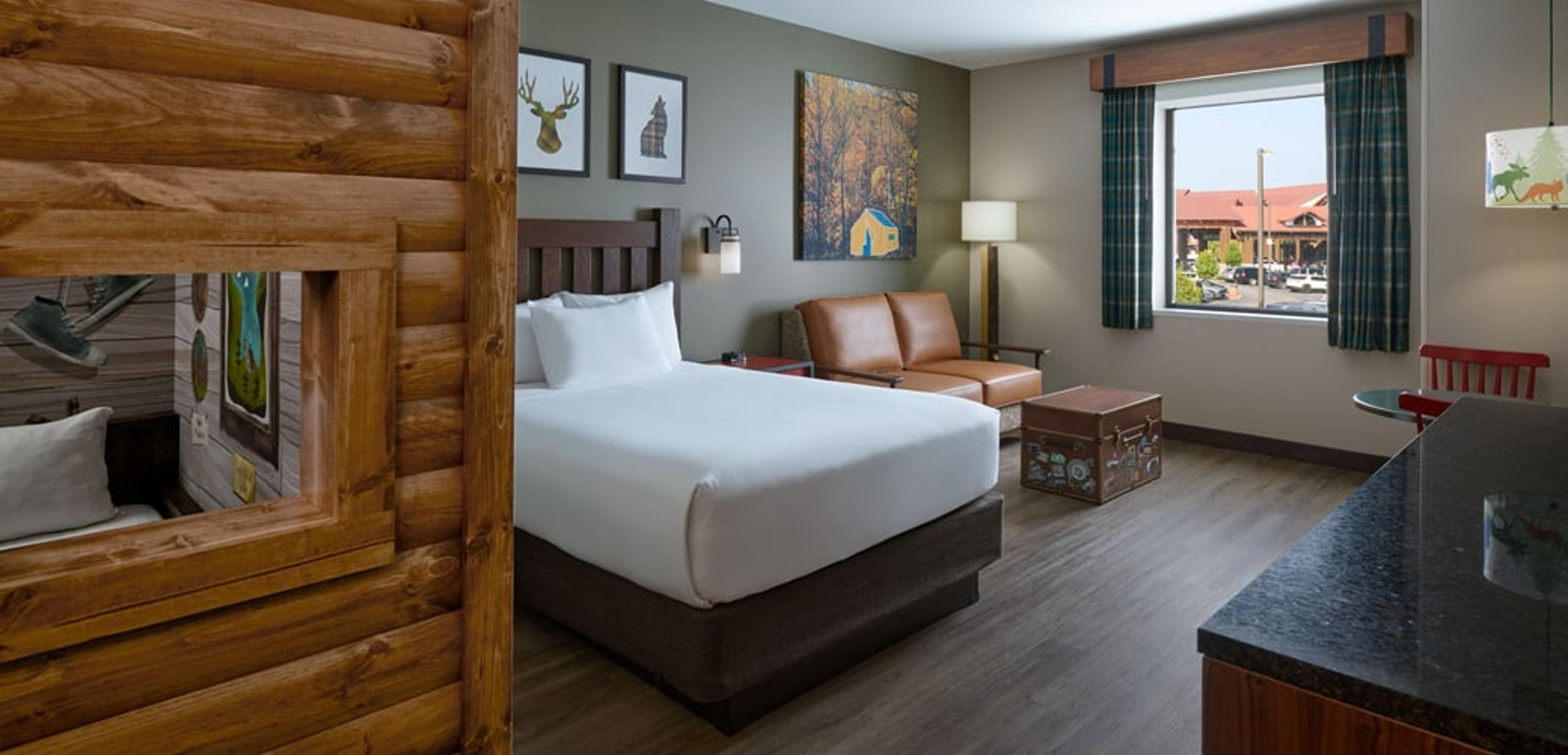 Cabin themed room with bunk beds