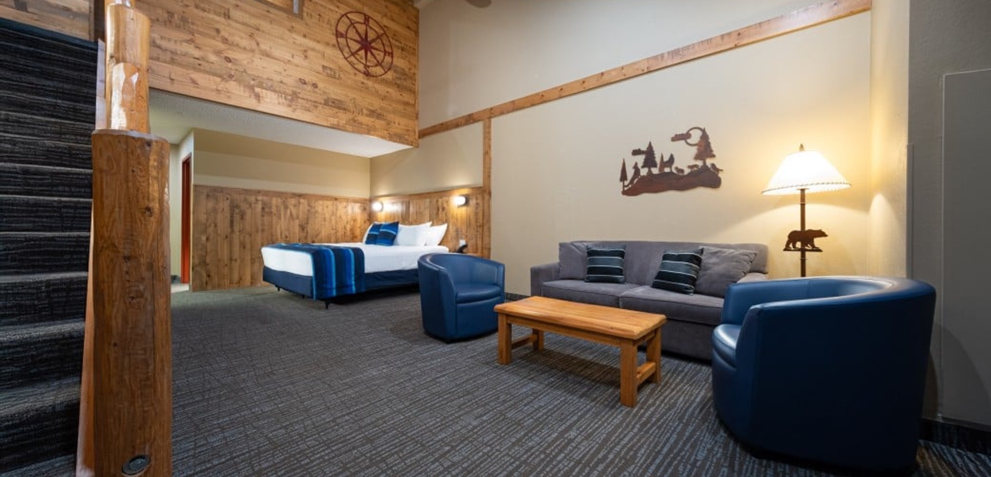 View of entrance to the woodland loft Suite at Great Wolf Lodge Niagara Falls, ON.