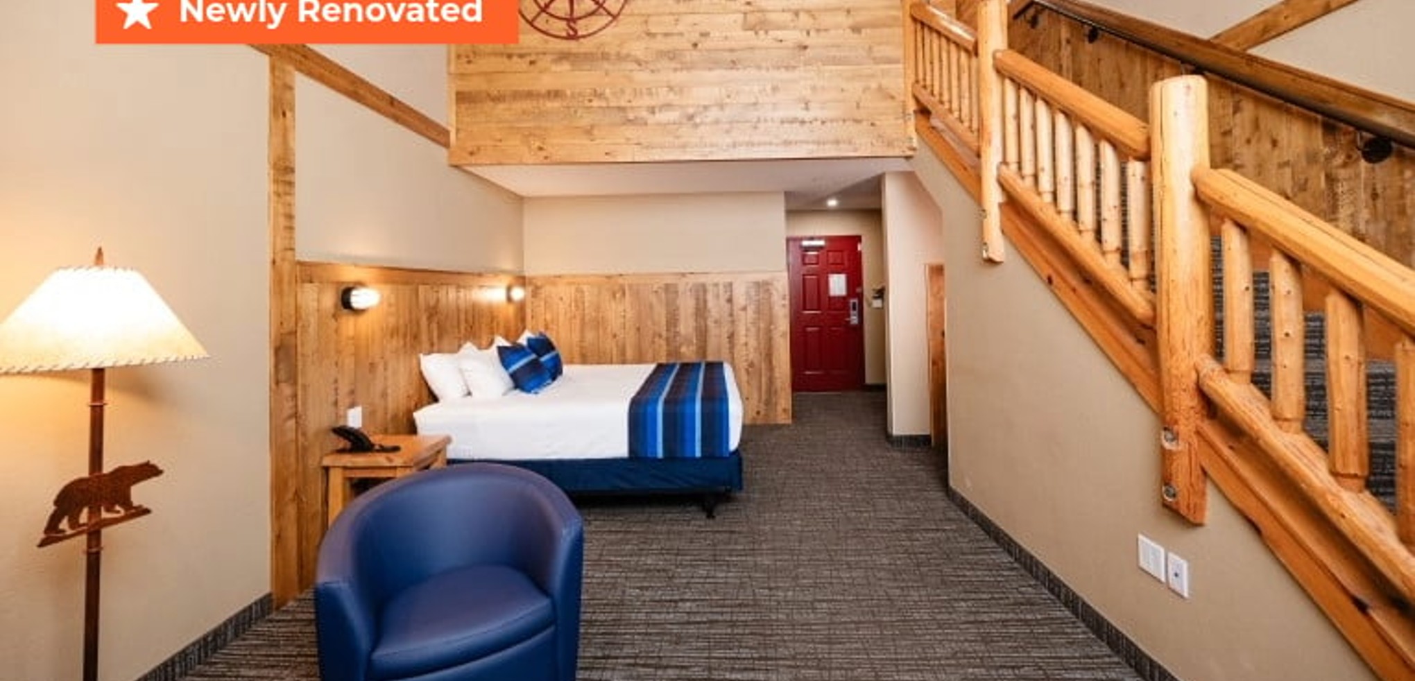 View of entrance to the woodland loft Suite at Great Wolf Lodge Niagara Falls, ON.