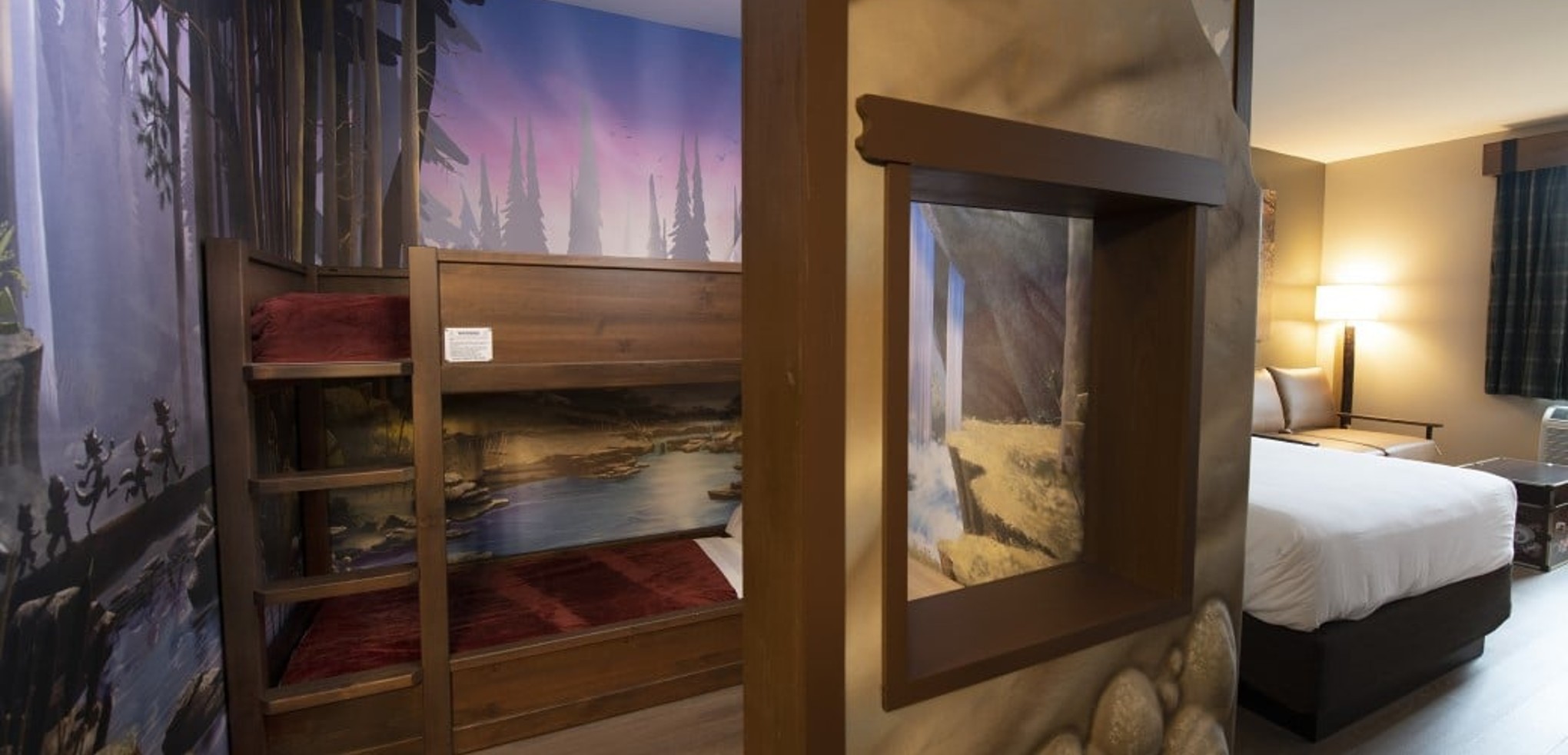 Bedroom with cave themed bunk beds